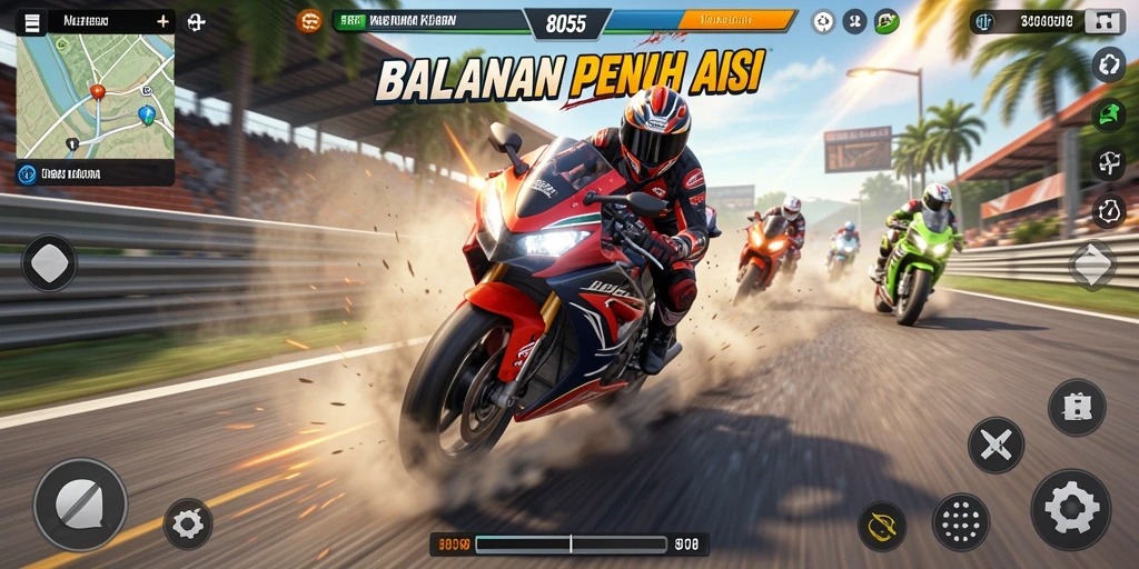 Screenshot menunjukkan momen balapan seru di 8055.