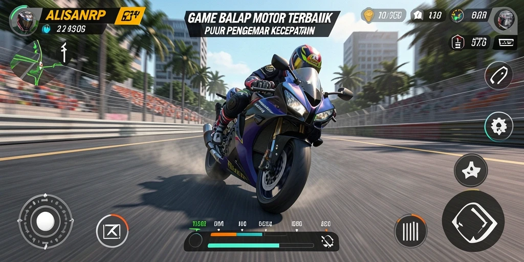 Screenshot gameplay <strong>ALISANRP</strong> dengan motor balap yang mendebarkan.