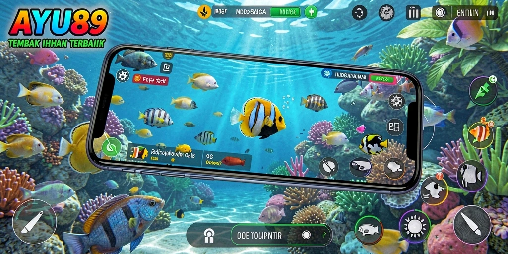 Tangkapan layar AYU89 yang menunjukkan aksi bermain tembak ikan.