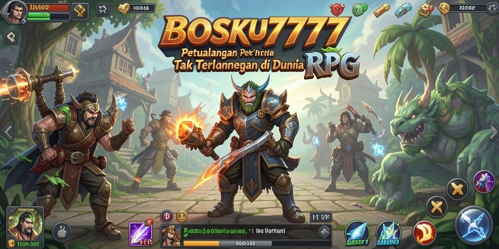 Screenshot utama BOSKU777 menampilkan momen mendebarkan dalam pertempuran RPG.
