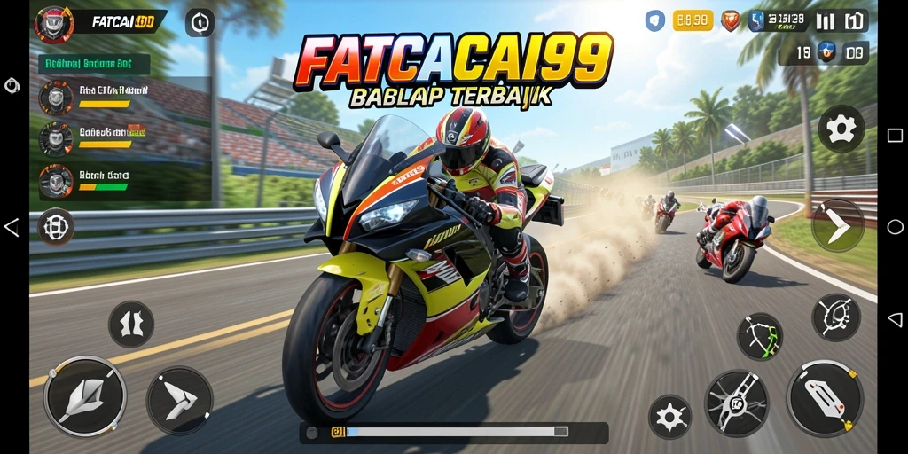 Gameplay mendebarkan dari FATCAI99 dengan balapan motor cepat.
