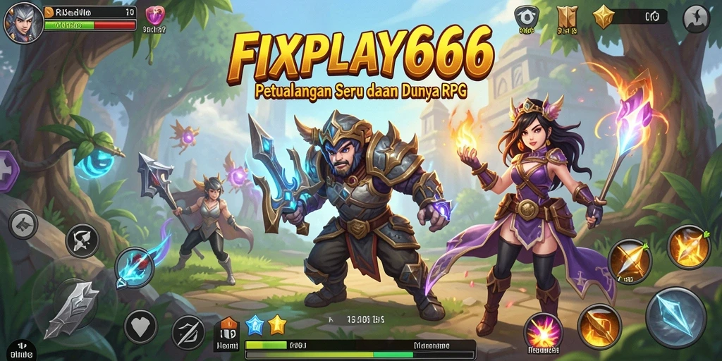 Screenshot menunjukkan karakter pemain dalam pertempuran epik di dunia RPG.