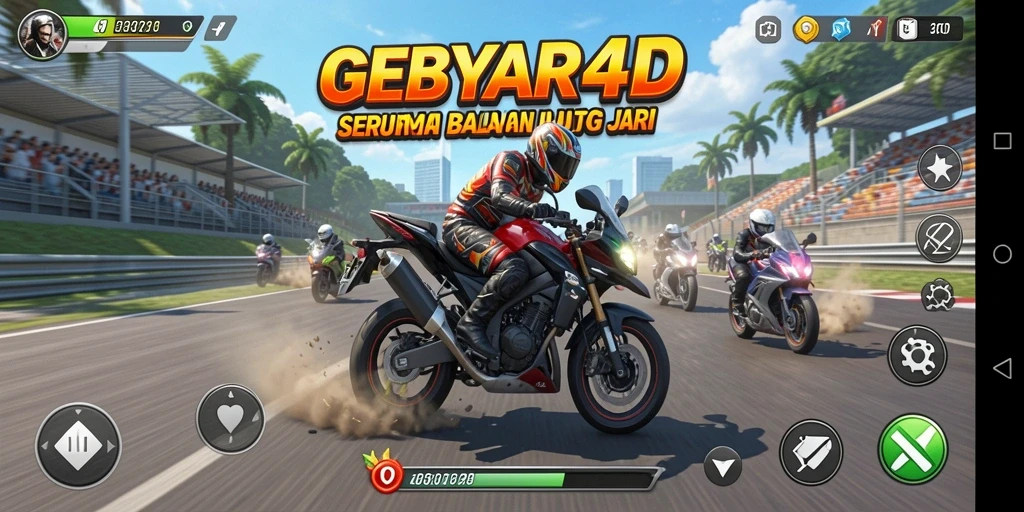 Gameplay GEBYAR4D yang mendebarkan dengan balapan motor.