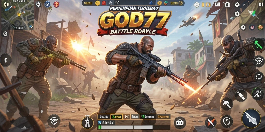 Tampilan gameplay seru dan mendebarkan di GOD77 Battle Royale.