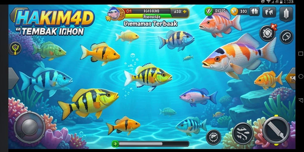 Screenshot menampilkan keseruan gameplay HAKIM4D dalam menangkap ikan.