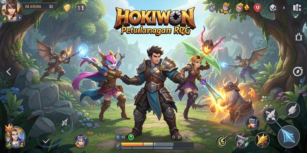 Tangkapan layar gameplay HOKIWON menampilkan petualangan RPG yang menarik.