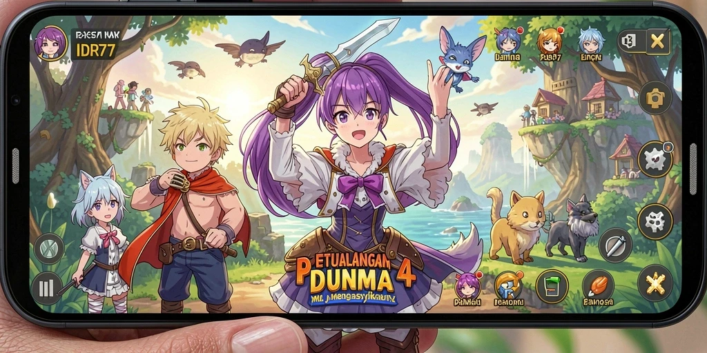 Screenshot gameplay IDR77 menampilkan karakter anime yang beraksi di tengah petualangan yang mendebarkan.
