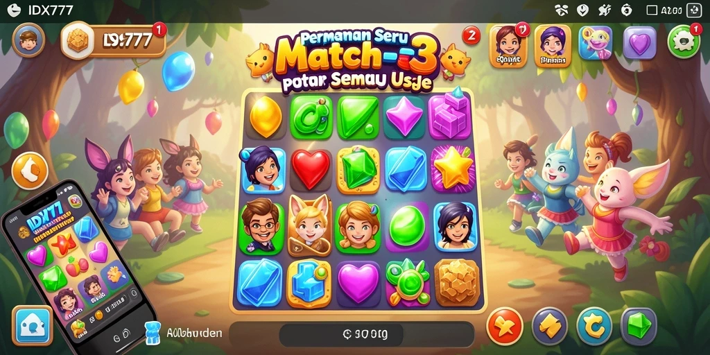 Screenshot gameplay IDX777 menampilkan aksi seru permainan Match-3.