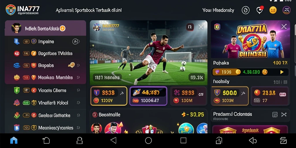 Tampilan screenshot utama INA777 yang menunjukkan antarmuka Sportsbook.