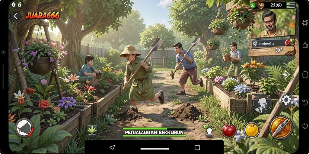 Tampilan menarik dari gameplay JUARA666 yang penuh warna dan aktivitas berkebun.