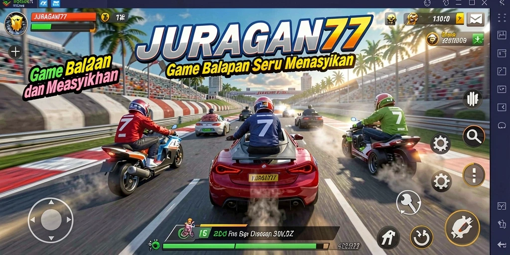 Screenshot gameplay JURAGAN77 dengan aksi balapan yang mendebarkan.