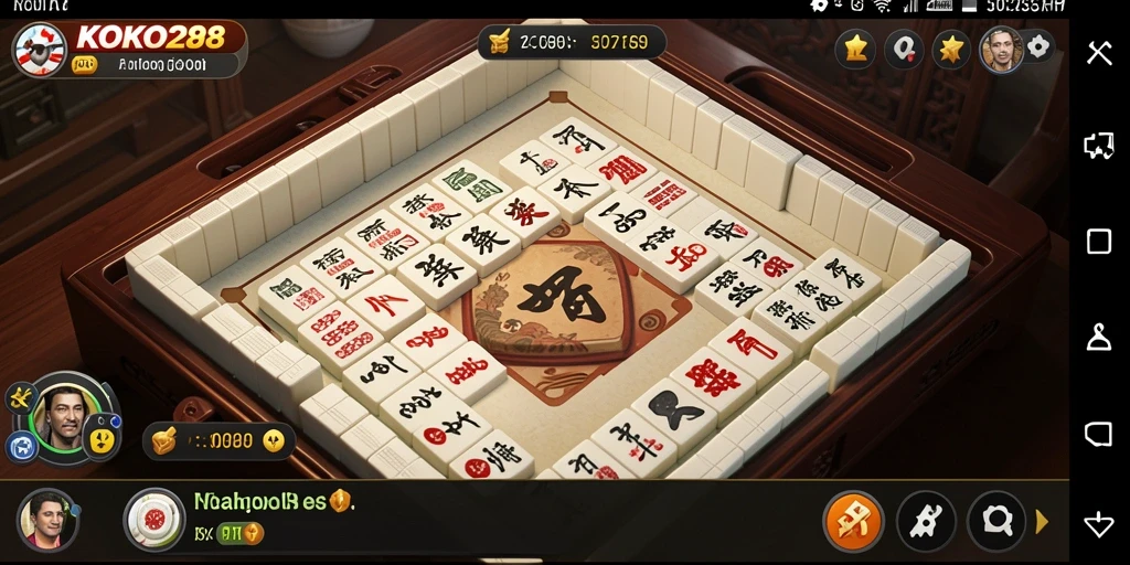 Tampilan gameplay menarik dari KOKO288 dengan desain meja Mahjong yang elegan.
