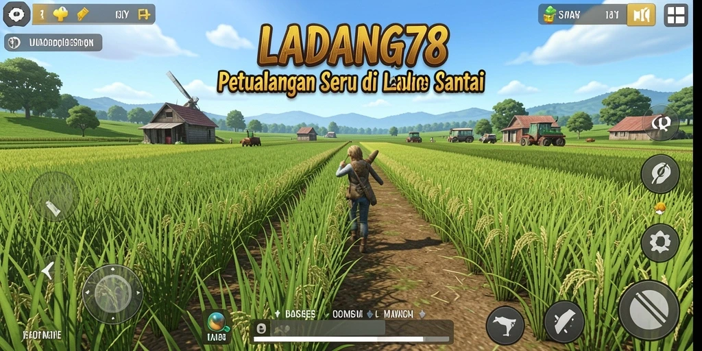 Tampilan gameplay penuh warna di LADANG78, menunjukkan aktivitas berkebun yang menarik.