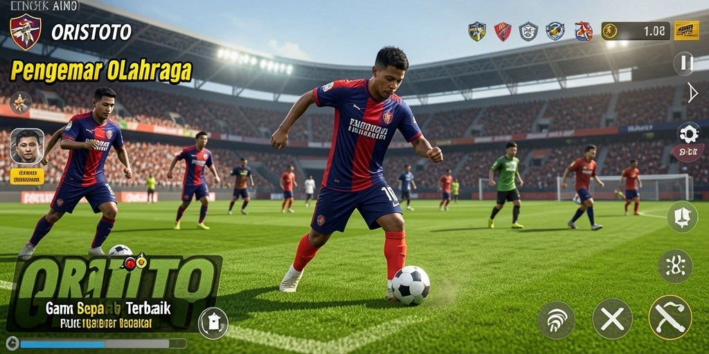 Tampilan gameplay ORISTOTO dengan aksi sepak bola yang mendebarkan.