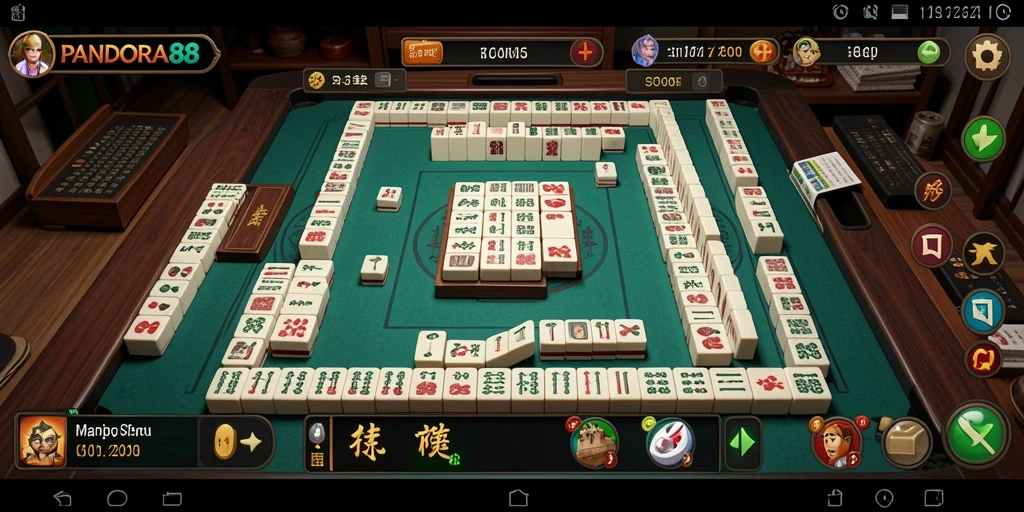Tampilan permainan PANDORA88 yang menampilkan ubin Mahjong warna-warni.