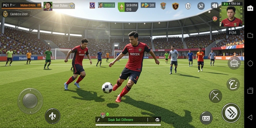 Tangkapan layar gameplay PG11 menampilkan aksi sepak bola yang mendebarkan.