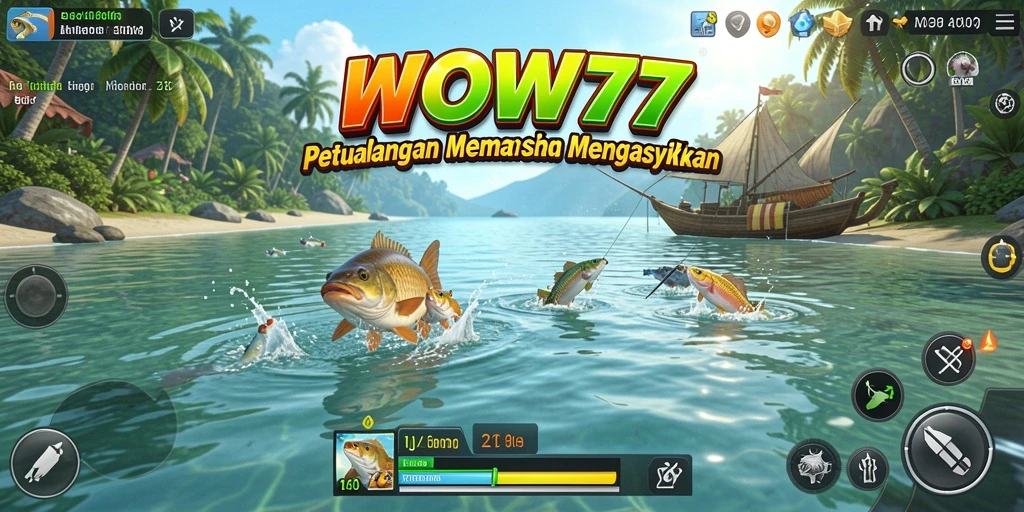 Tampilan gameplay menampilkan petualangan memancing yang seru dan mendebarkan.